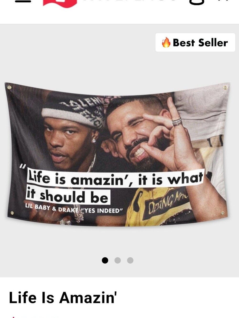 Life Is Amazin' Black Printed Wall Tapestry - Lil Baby & Drake